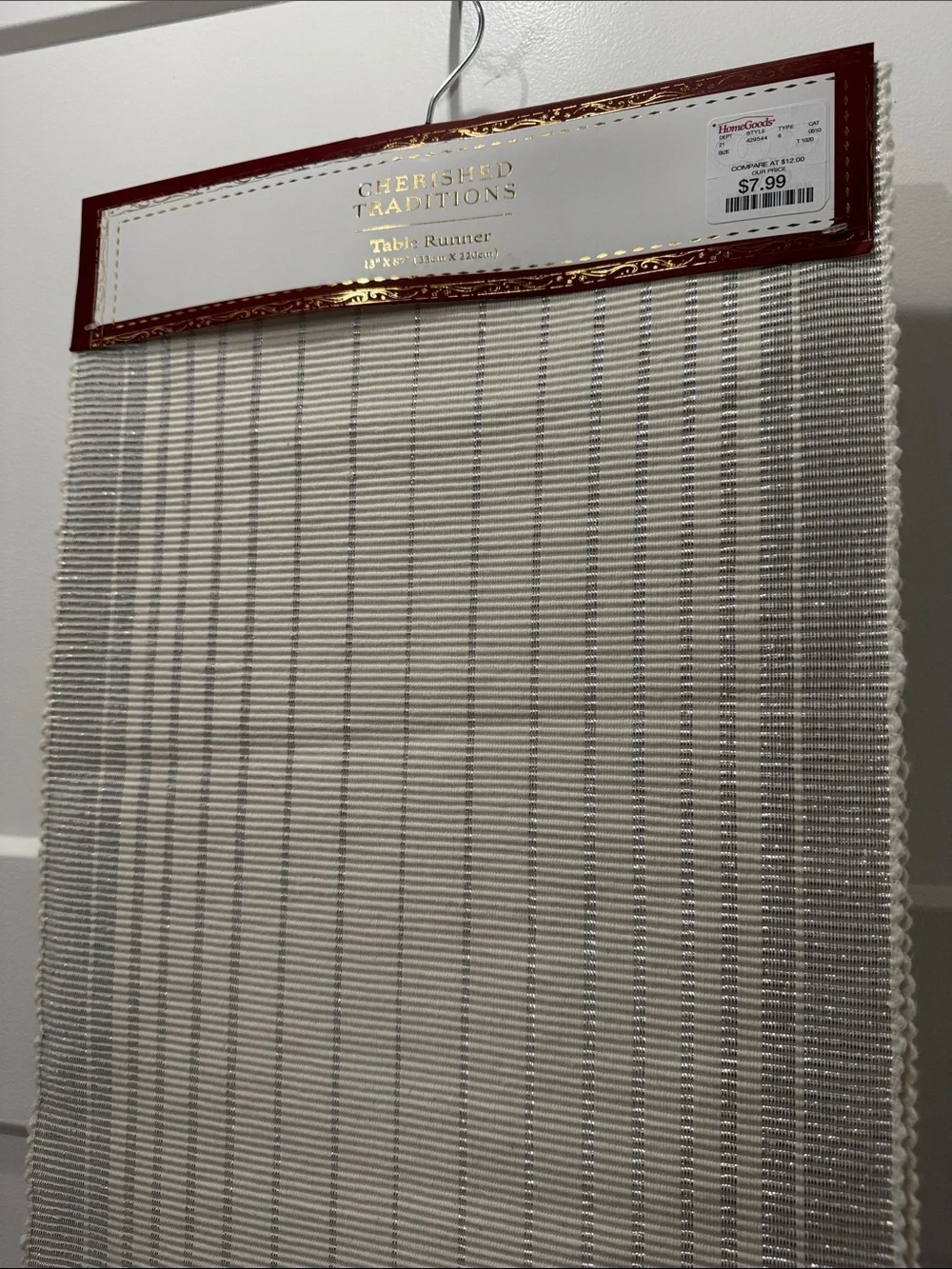 NWT Cherished Traditions Silver Treaded Table Runner 13” x 87”